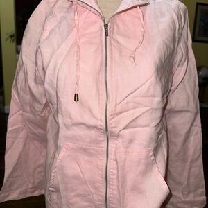 Vintage Light Pink Linen Zip-Up Hoodie
